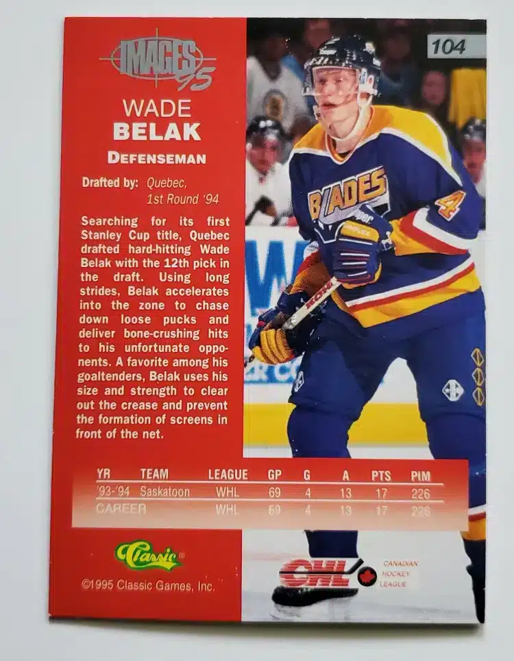 Wade Belak Classic Images 1995 Card #104 Back