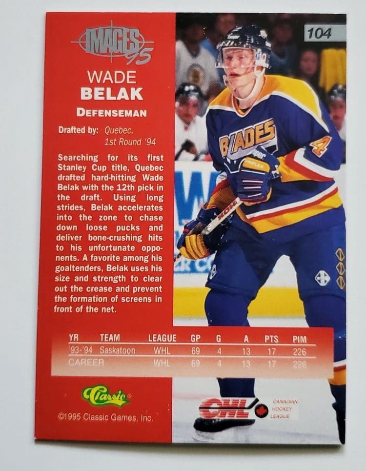 Wade Belak Classic Images 1995 NHL Card # 104 Back