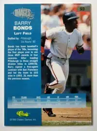 Barry Bonds Classic Images 95-1995 card #93 Back