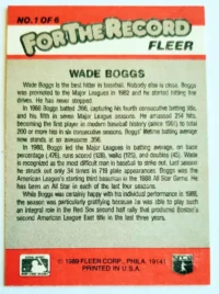 Wade Boggs Fller-1989 Card #1 of 6 Back