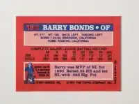 Barry Bonds Topps 1991 Card#19 of 36 Back