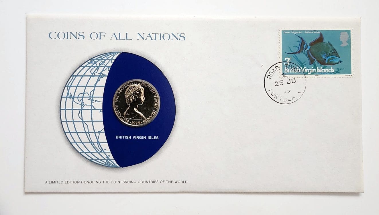 British Virgin Isles Mint Coin Stamped Envelope Franklin Mint