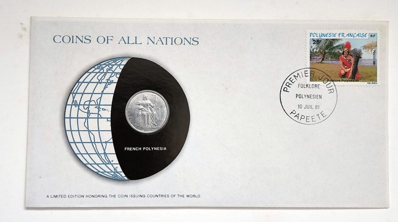French Polynesia Mint Coin Stamped Envelope Franklin Mint