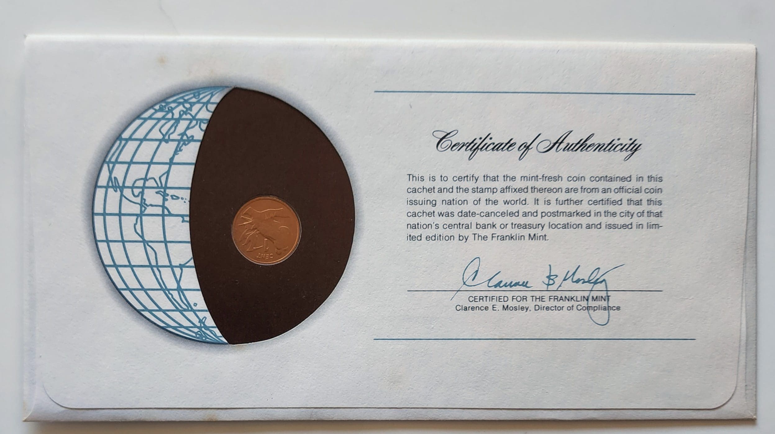 Kiribati Mint Coin Stamped Envelope Franklin Mint Back