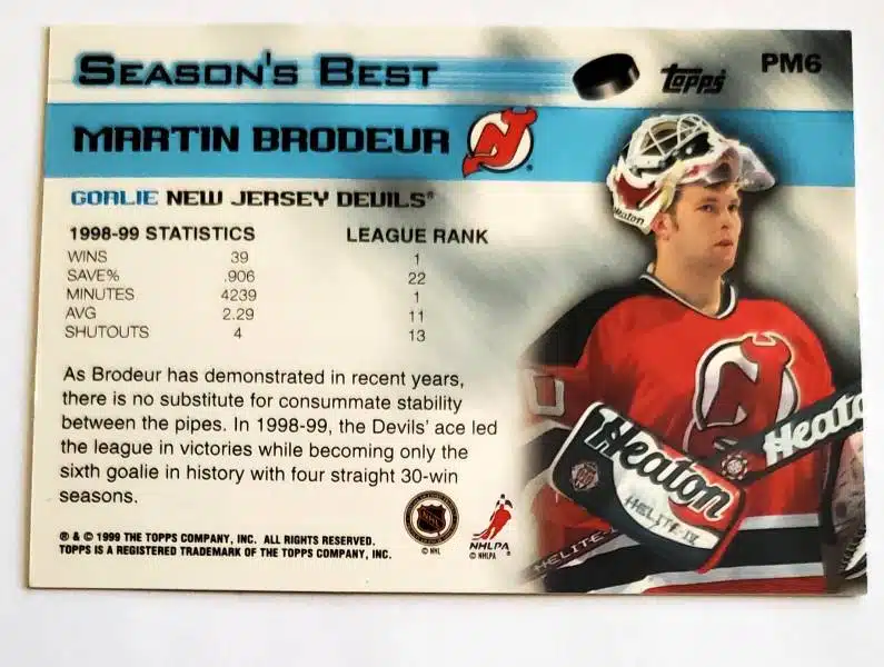 Martin Brodeur Topps 1989 Card #PM6 Back
