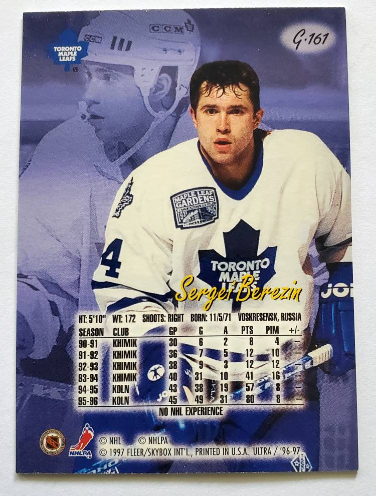 Sergei Berezin Gold Medallion Edition Fleer Ultra 1997 #161 back