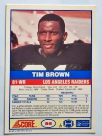 Tim Brown Score 1989 #86 Back