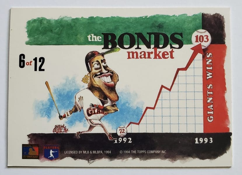 Barry Bonds Topps Stadium Club 1994 "Dugout Dirt" MLB Card #6 of 12 San Francisco Giants Back