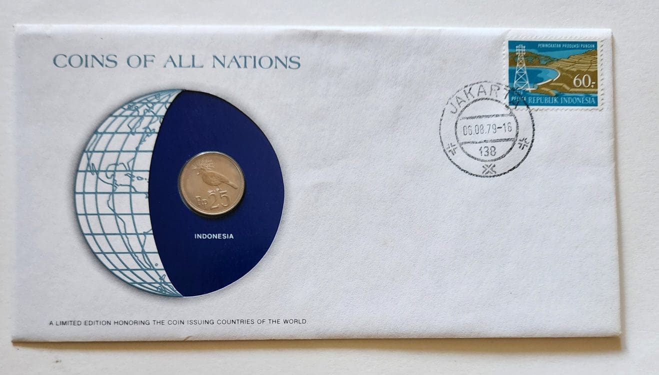 Indonesia Coin Of All Nations Stamped Envelope Franklin Mint C.O.A