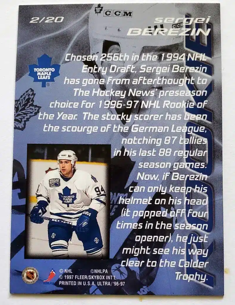 Sergei Berezin Fleer Ultra 1997 Card #2 of 20 Back