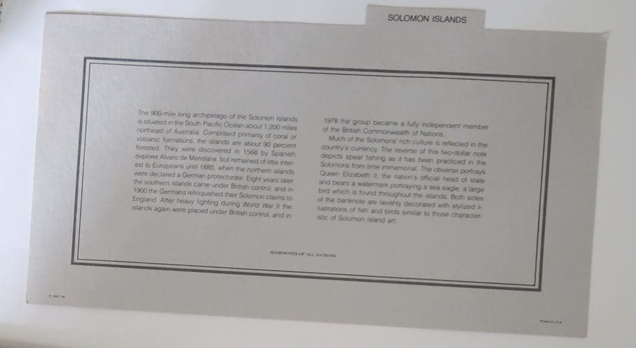 Solomon Islands Banknote Information Card