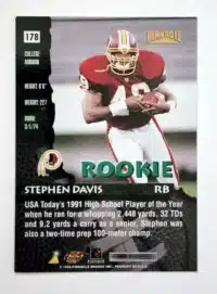 Stephen Davis Pinnacle 1996 Card #178 back