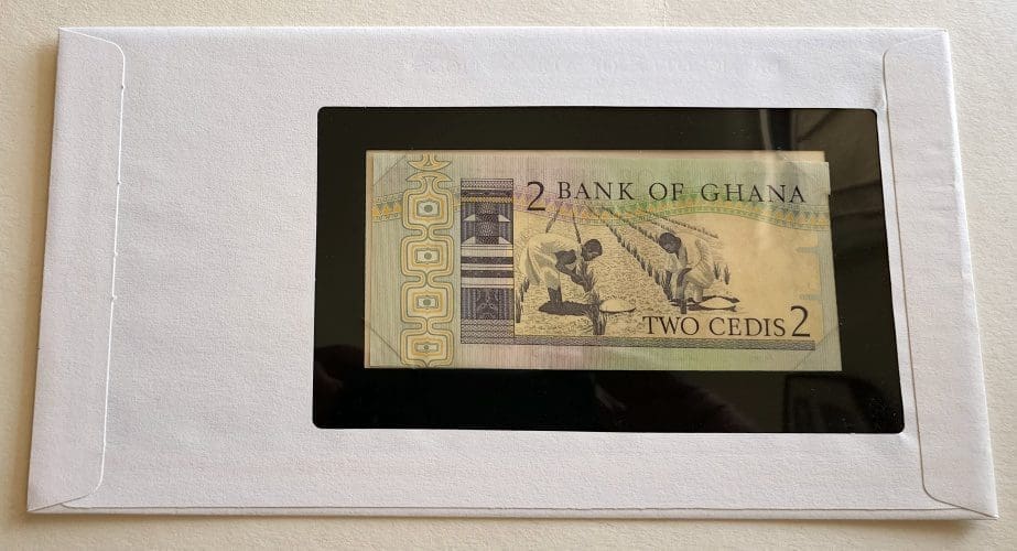 Ghana Banknote 2 Cedis No Bg0966495 From Franklin Mint Back