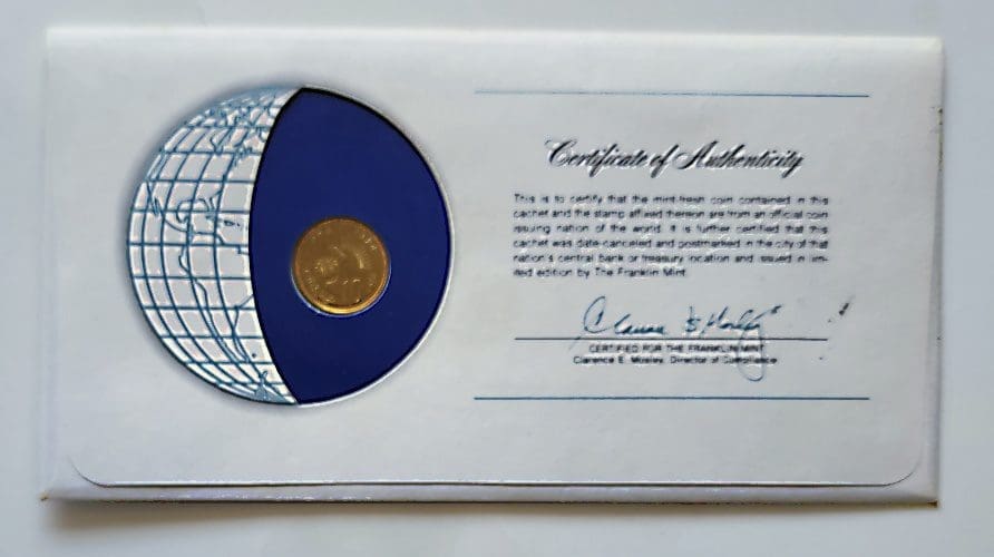 Morocco Coin Stamped Envelope Franklin Mint with C.O.A Back