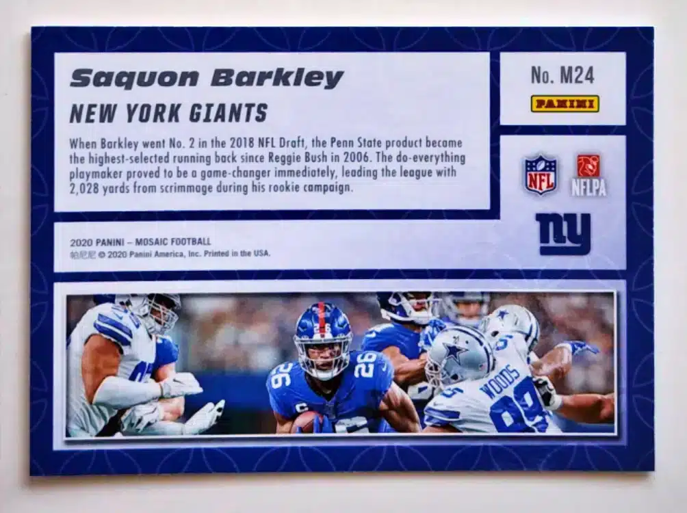 Saquon Barkley Panini 2020 Mosaic #M24 Back