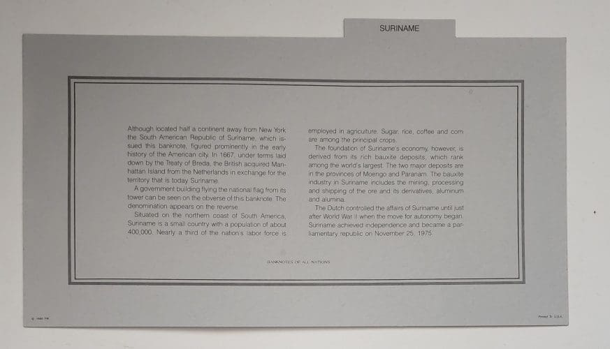Suriname Information Card