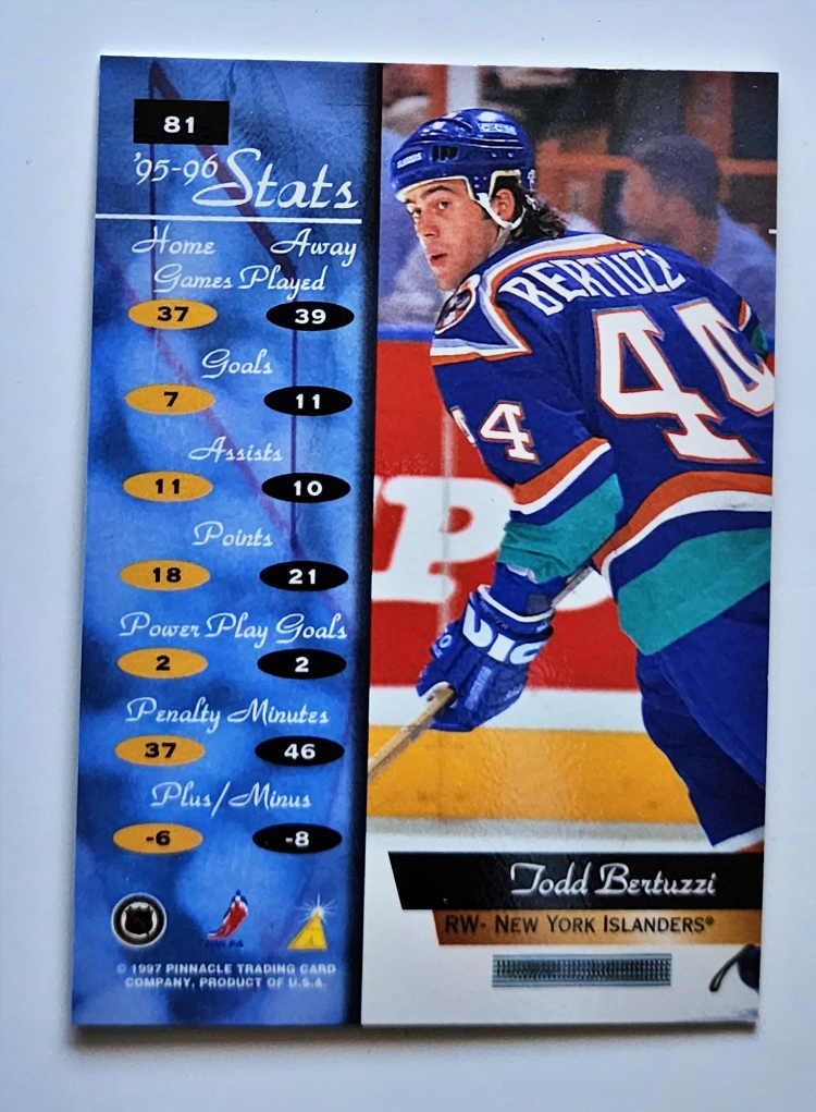 Todd Bertuzzi Pinnacle 1997 Zenith #81 Back