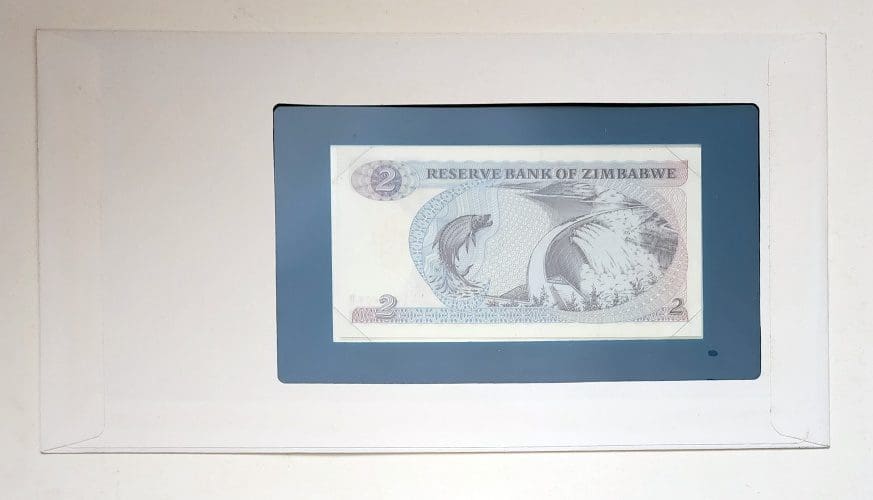 Zimbabwe Banknote 2 Dollar No AA1071605B From Franklin Mint Back
