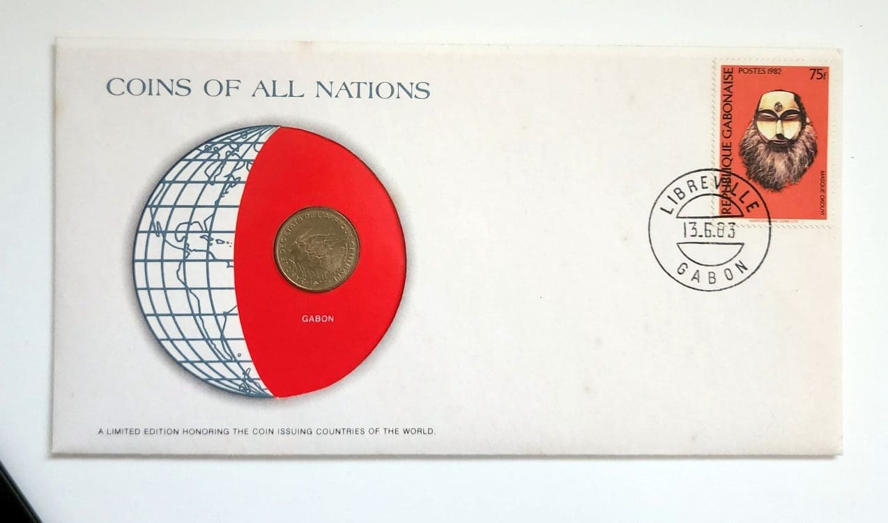 Gabon Coin Stamped Envelope Africa Country From Franklin Mint with C.O.A