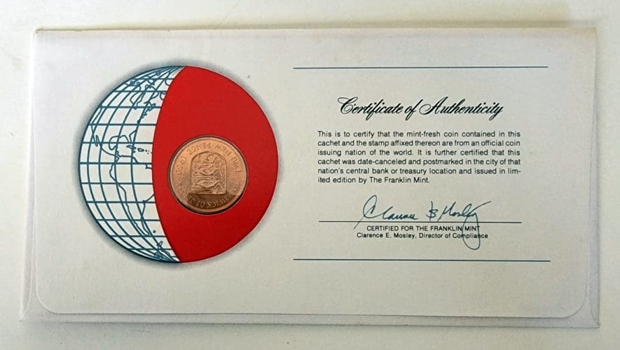 Jersey Coin Stamped Envelope An Europe Country From Franklin Mint with C.O.A Back