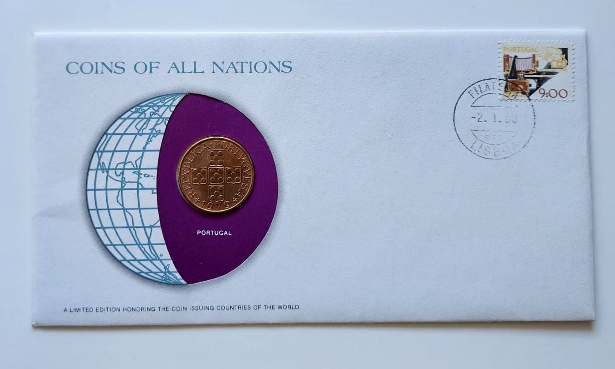 Portugal Coin Stamped Envelope An Europe Country From Franklin Mint with C.O.A