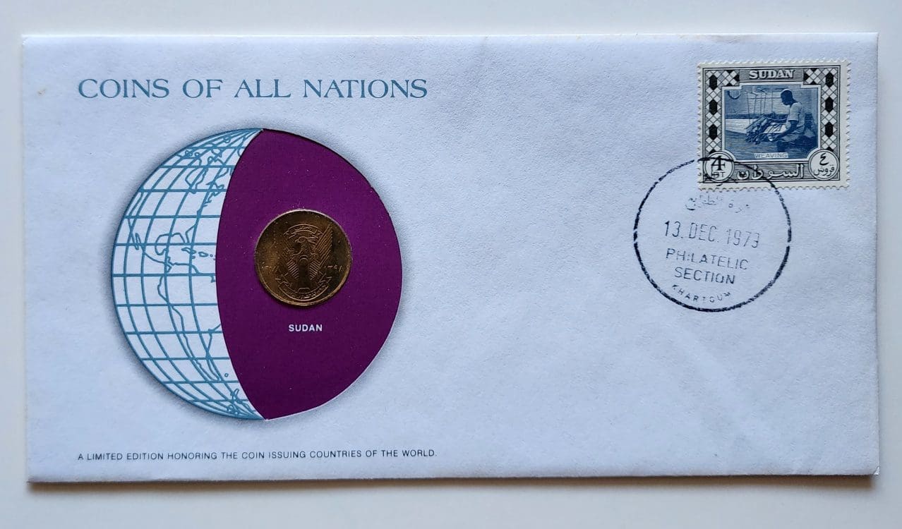 Sudan Coin Stamped Envelope Africa Country From Franklin Mint with C.O.A
