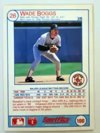 Wade Boggs Sportsflics 1989 Card #100 Back