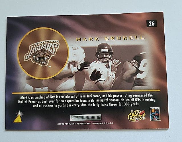 Mark Burnell Pinnacle 1996 Card #26 Jacksonville Jaguars Back