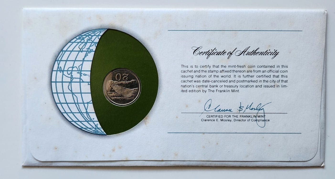 Zimbabwe Coin Stamped Envelope Africa Country From Franklin Mint with C.O.A Back