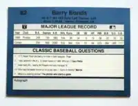 Barry Bonds Classic 1990 Card #82 Back