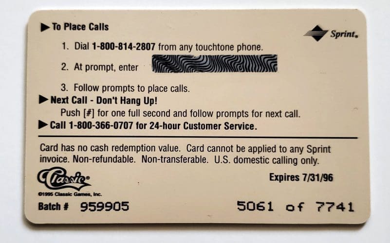 Barry Bonds Classic 1995 Assets Gold $2 Unused Sprint Phone Card #5061 of 7741 San Francisco Giants Back