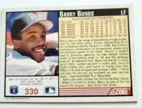 Barry Bond Score 1991 Card #330 Back