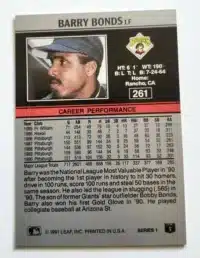 Barry Bonds Leaf 1991 Card #261 Back