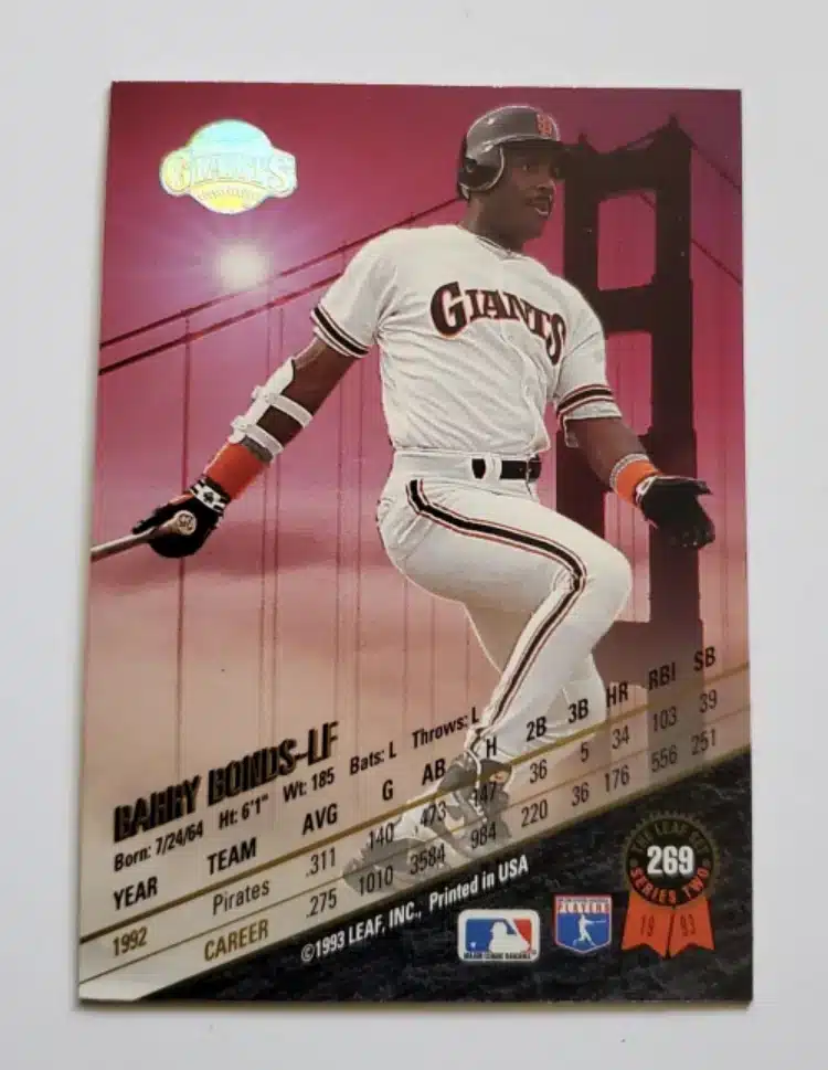 Barry Bonds Leaf 1993 Card #269 Back