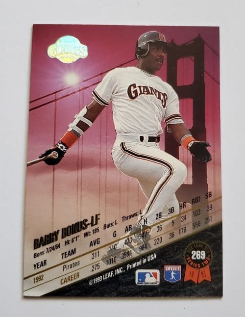 Barry Bonds Leaf 1993 MLB Trading Card #269 San Francisco Giants Back