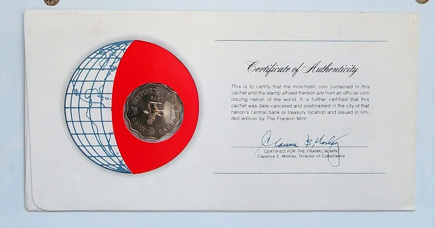 Hong Kong Coin Stamped Envelope An Asian Country From Franklin Mint with C.O.A Back