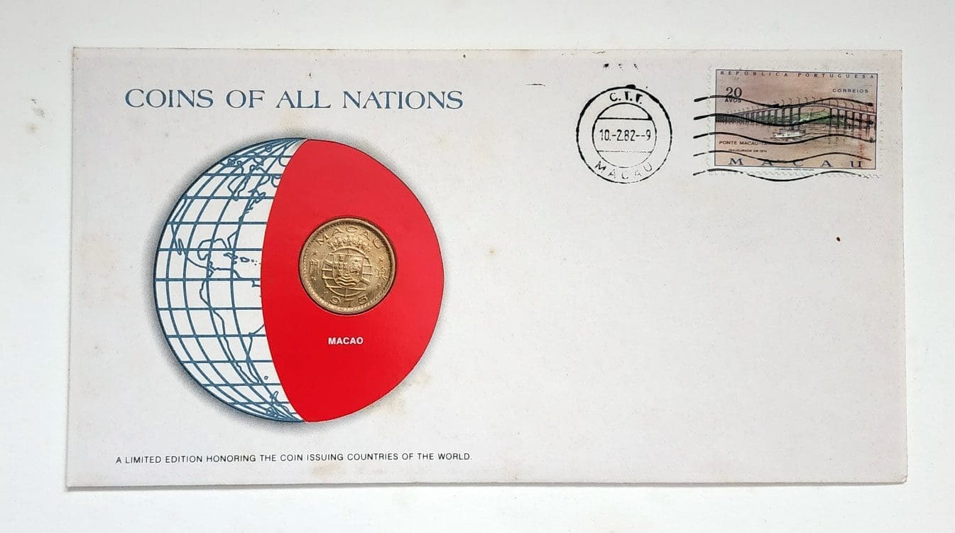 Macao Coin Stamped Envelope An Asian Country From Franklin Mint with C.O.A