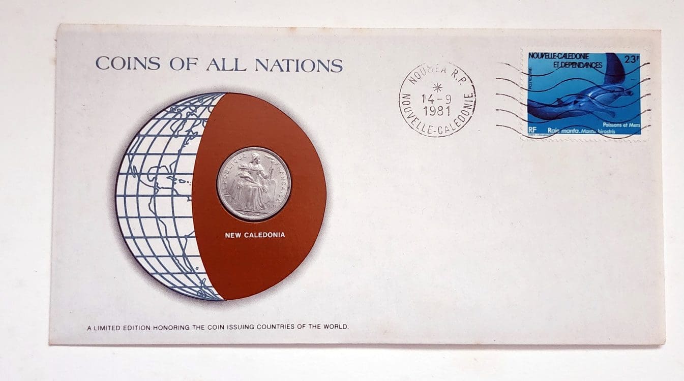 New Caledonia Mint Coin Stamped Envelope Oceania Country Franklin Mint