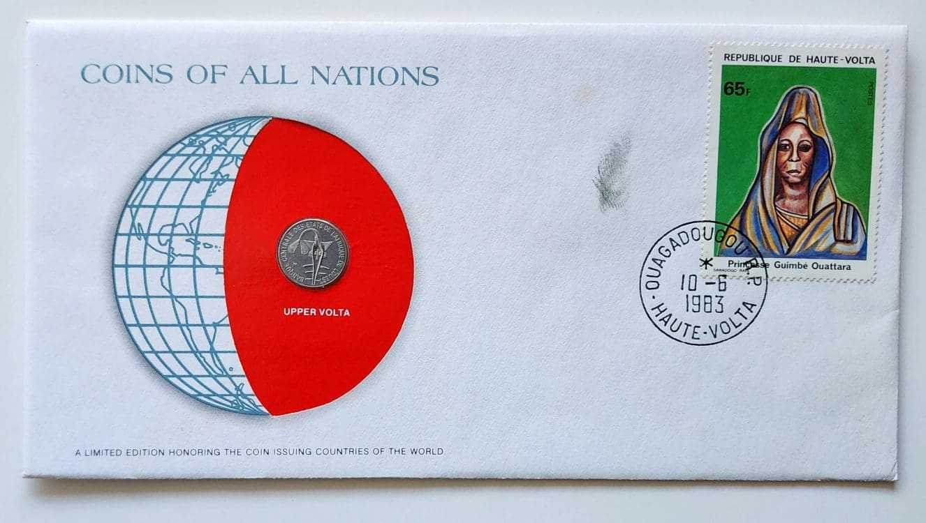 Upper Volta Coin Stamped Envelope Africa Country From Franklin Mint with C.O.A