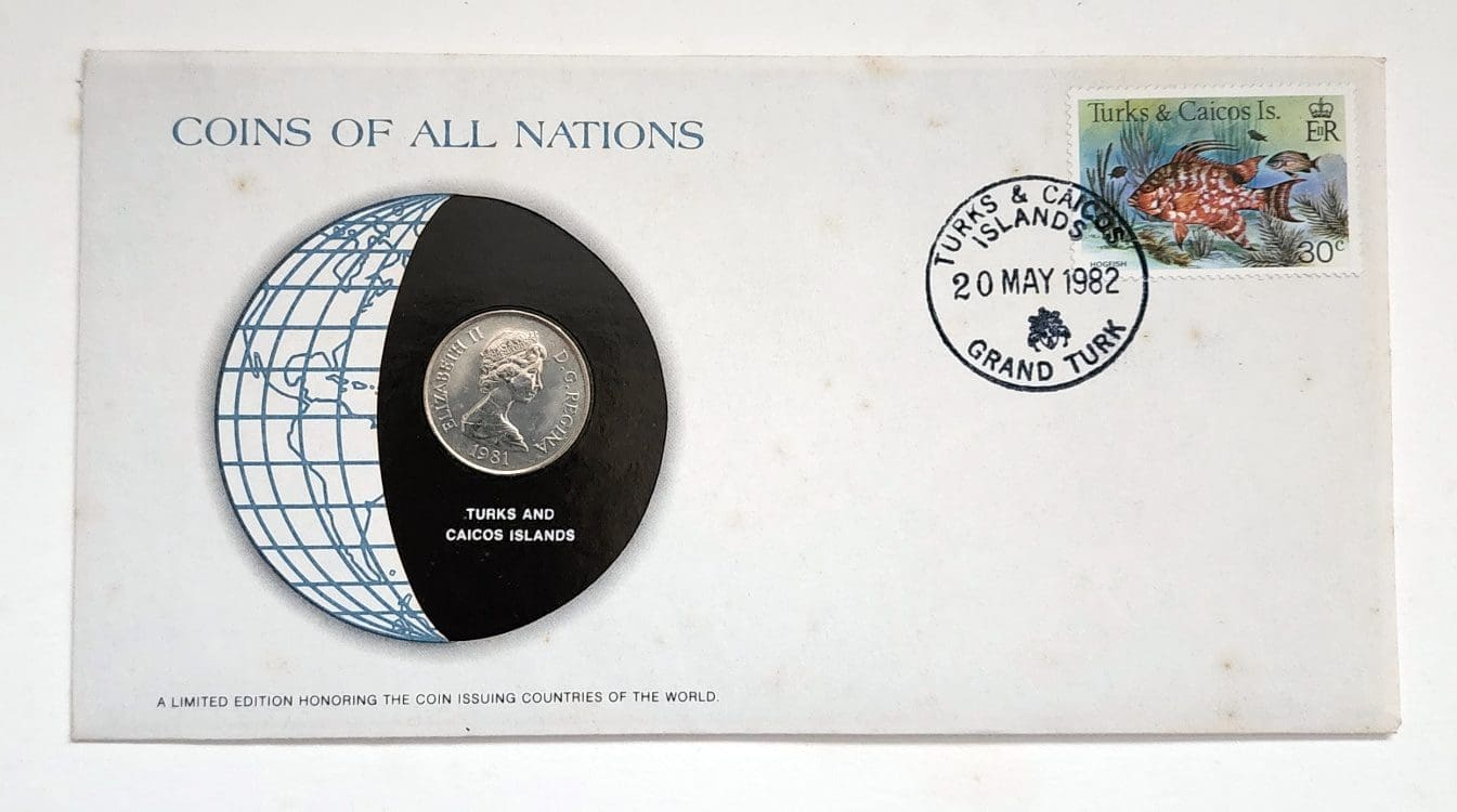 Turks and Caicos Islands Mint Coin Stamped Envelope Oceania Country Franklin Mint