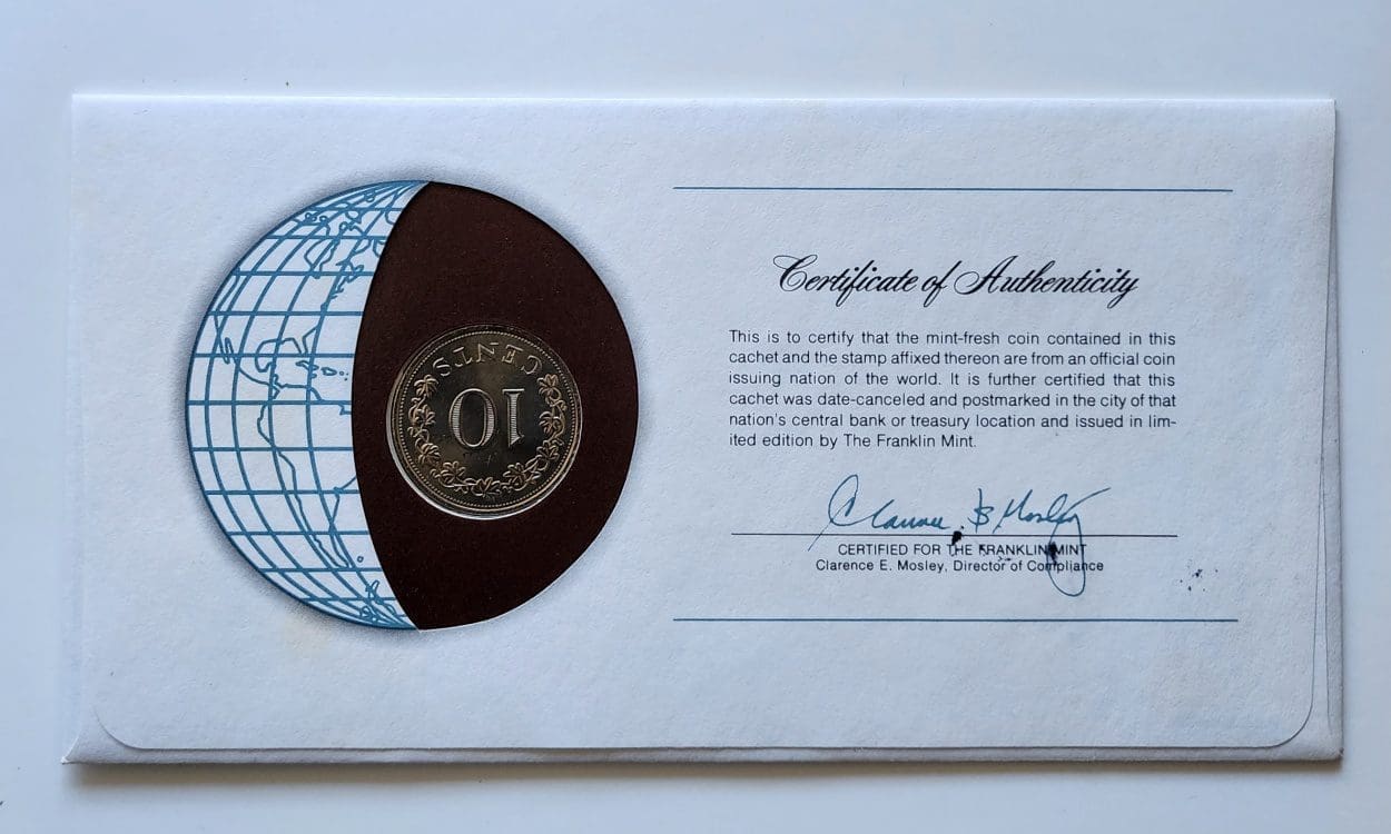 Malta Coin Stamped Envelope A Europe Country from Franklin Mint back