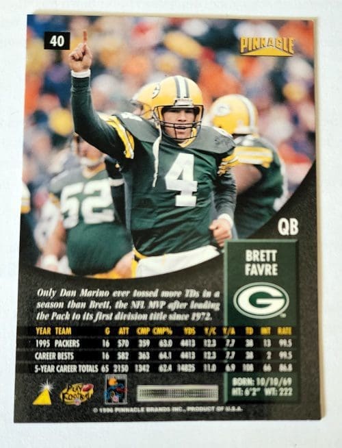 Brett Favre Pinnacle 1996 Card #40 