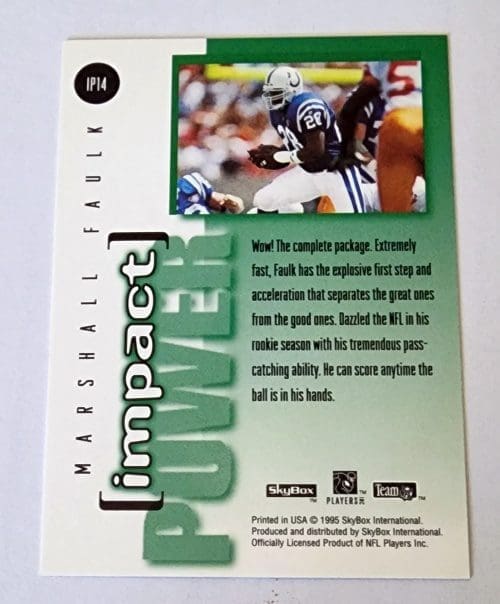 Marshall Faulk Impact Power Skybox 1995 Trading Card #IP14 Back