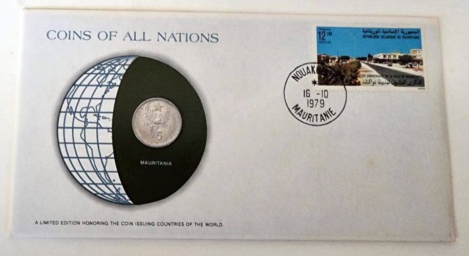 Mauritania Coin Stamped Envelope An Africa Country From Franklin Mint with C.O.A