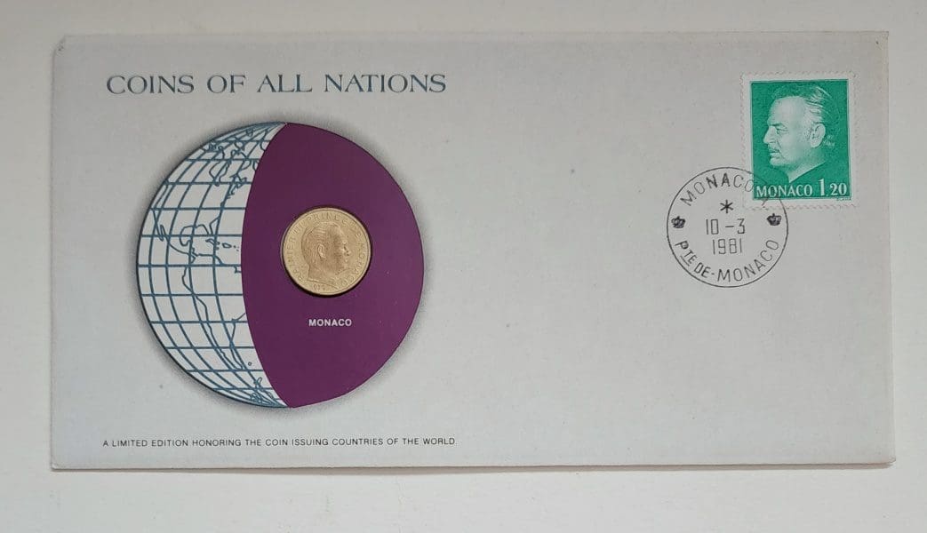 Monaco Coin Stamped Envelope from Franklin Mint with C.O.A