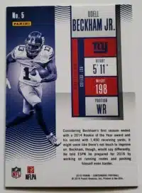 Odell Beckham Jr Panini Contenders 2016 Card #5 Back