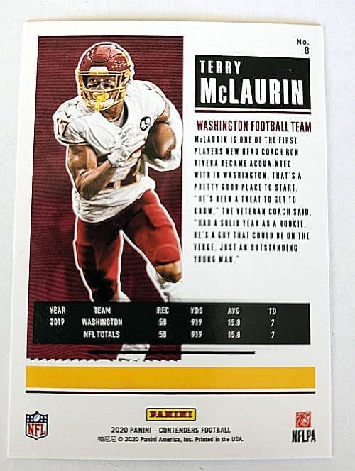 Terry McLaurin Panini Contender 2020 NFL Card #8 Washington Commanders Back