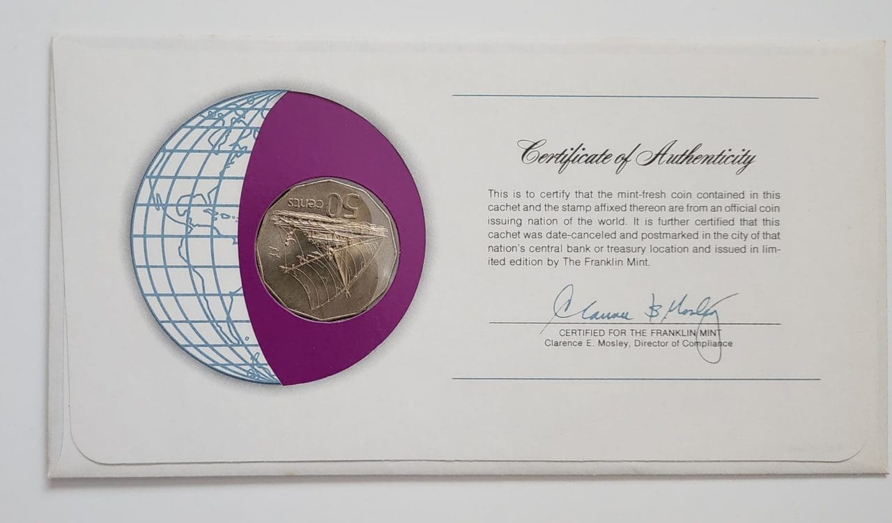 Fiji Islands Mint Coin Stamped Envelope Oceania Country Franklin Mint Back
