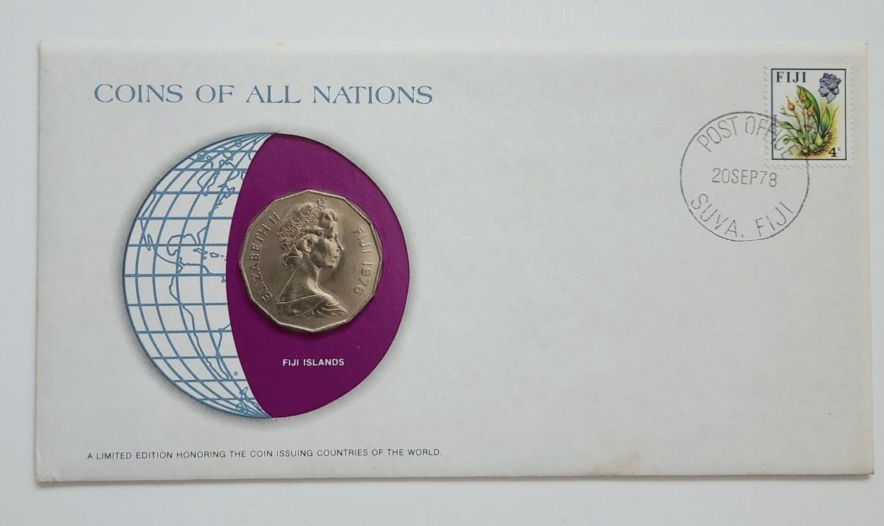 Fiji Islands Mint Coin Stamped Envelope Oceania Country Franklin Mint