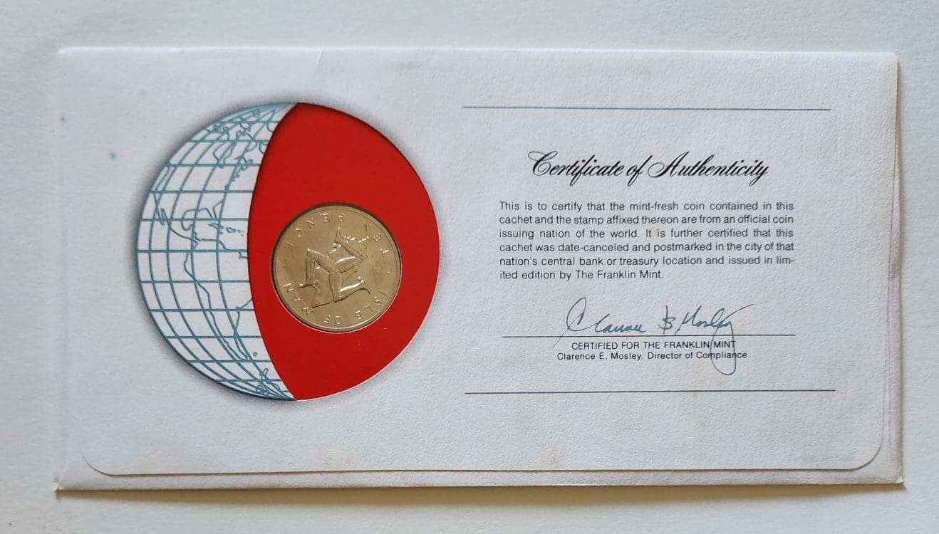 Isle of Man Coin Stamped Envelope A Europe Island Country from Franklin Mint Back